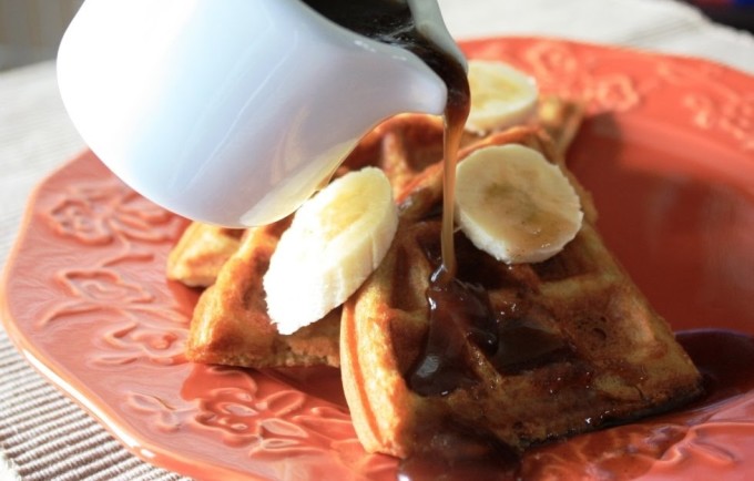 Cornmeal Waffles with Bananas Foster Sauce | Fake Food Free