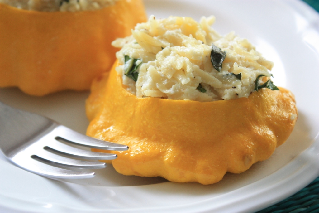 Patty Pan Squash Stuffed with Basil Orzo