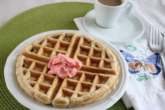 Whole Grain Rhubarb Waffles with Strawberry Butter | Fake Food Free