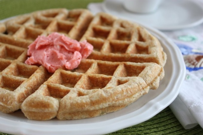 Whole Grain Rhubarb Waffles with Strawberry Butter | Fake Food Free