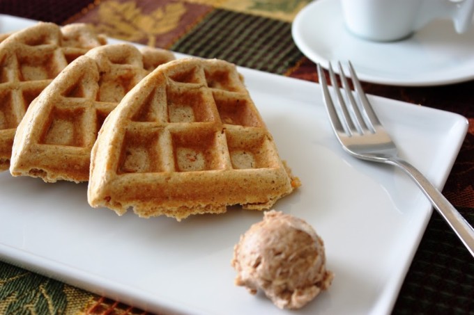 Bourbon Sweet Potato Waffles with Maple Cinnamon Butter | Fake Food Free