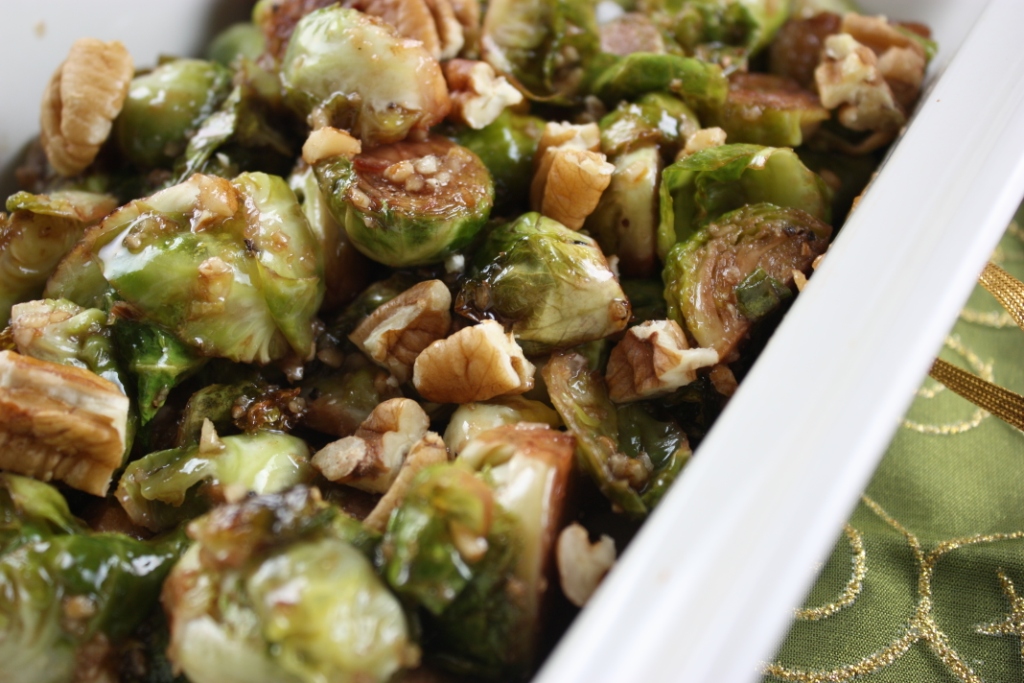 Bobby Flay's Brussels Sprouts with Vanilla Pecan Butter and Pomegranate