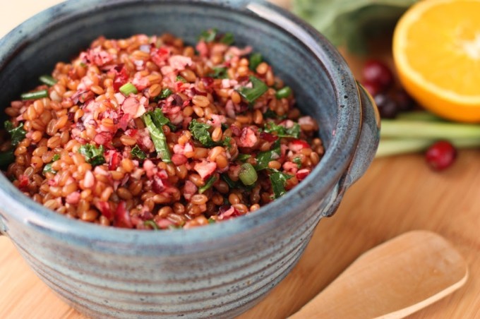 Wheat Berry Salad with Fresh Cranberries and Orange Maple Dressing | Fake Food Free | A delicious cold grain salad for Thanksgiving, the holiday season or any time of year!