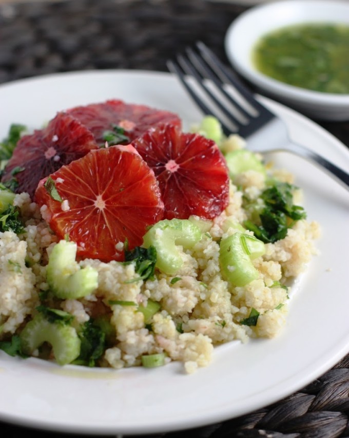 Blood Orange Bulgur Wheat Salad with Honey, Meyer Lemon & Cilantro Dressing | Fake Food Free