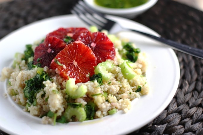 Blood Orange Bulgur Wheat Salad with Honey, Meyer Lemon & Cilantro Dressing | Fake Food Free