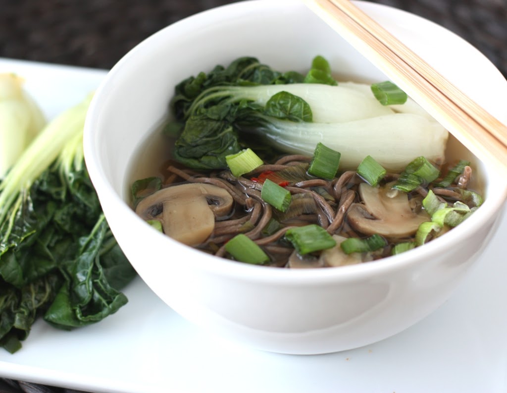 Soba Noodles and Mushrooms in a Ginger Garlic Broth Recipe | Fake Food Free