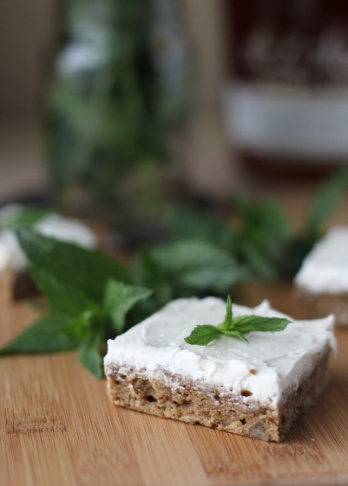 Mint Julep Blondies (Pecan Blondies with Bourbon Mint Buttercream) | Fake Food Free