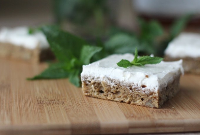 Mint Julep Blondies (Pecan Blondies with Bourbon Mint Buttercream) | Fake Food Free