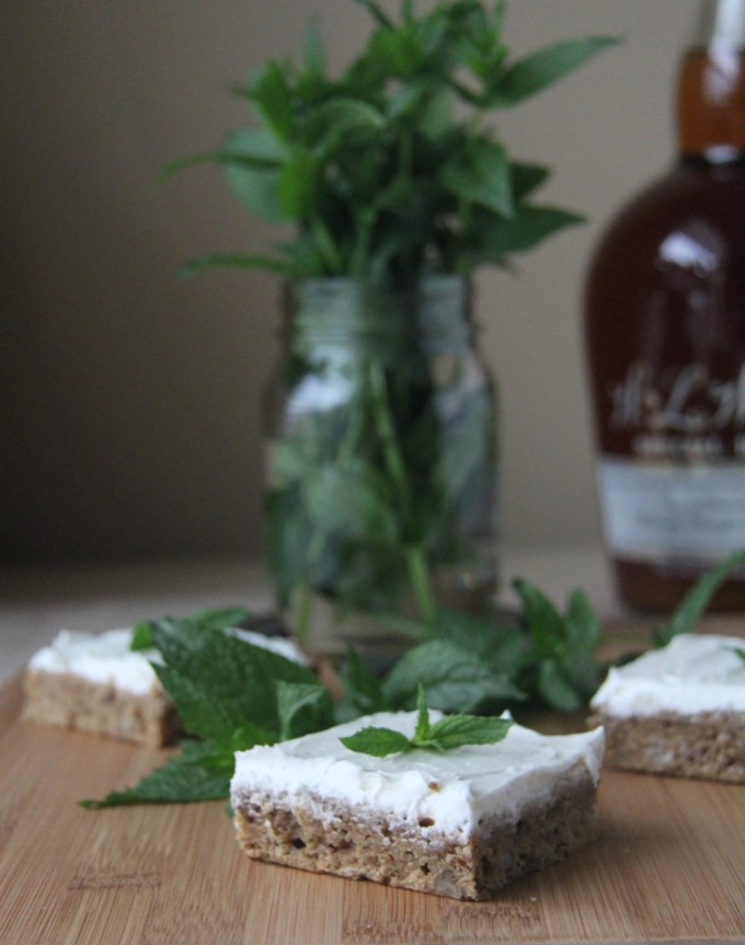 Mint Julep Blondies (Pecan Blondies with Bourbon Mint Buttercream) | Fake Food Free