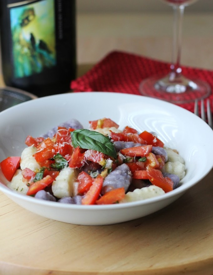 Blue and White Potato Gnocchi with Fresh Red Tomato Sauce Recipe | Fake Food Free