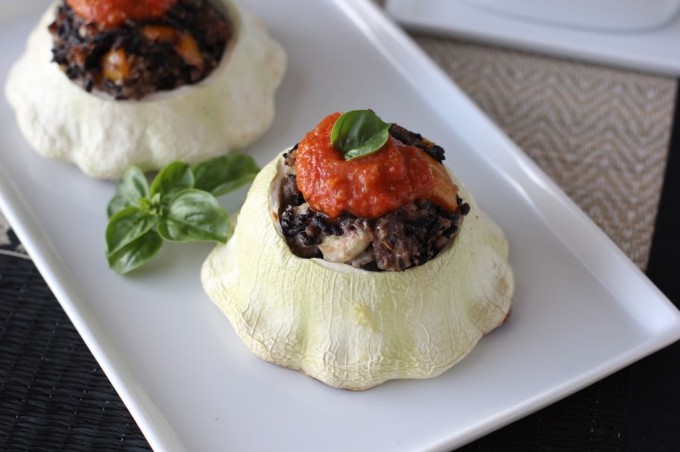 Black Rice and Sausage Stuffed Patty Pan Squash Recipe | Fake Food Free