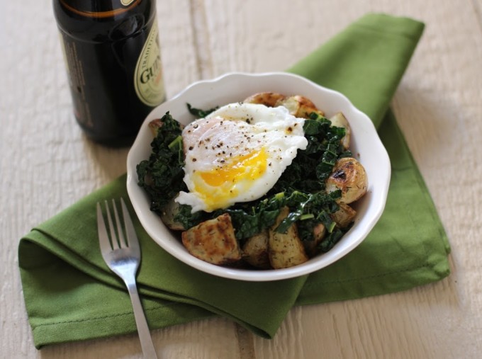 Guinness Braised Kale with Roasted Potatoes and Poached Eggs Recipe | Fake Food Free