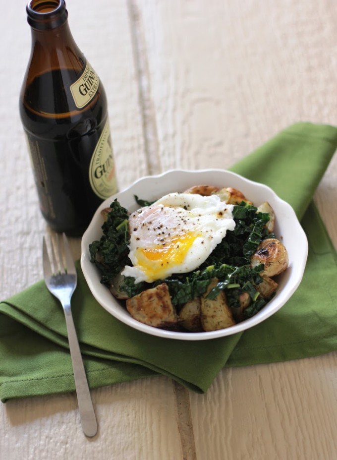 Guinness Braised Kale with Roasted Potatoes and Poached Eggs Recipe | Fake Food Free