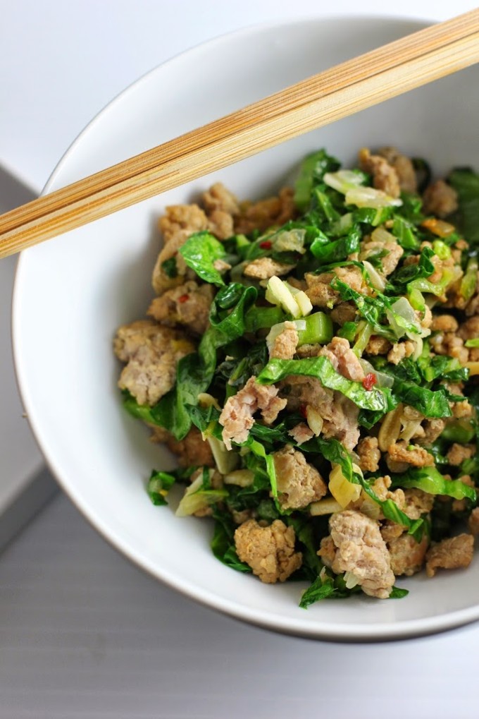 Minced Pork with Garlic and Mustard Greens Recipe | Fake Food Free