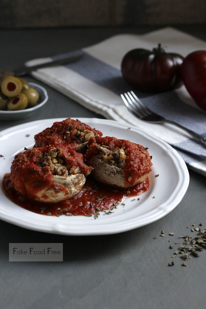 Olive Stuffed Mushrooms Marinara Recipe | Fake Food Free