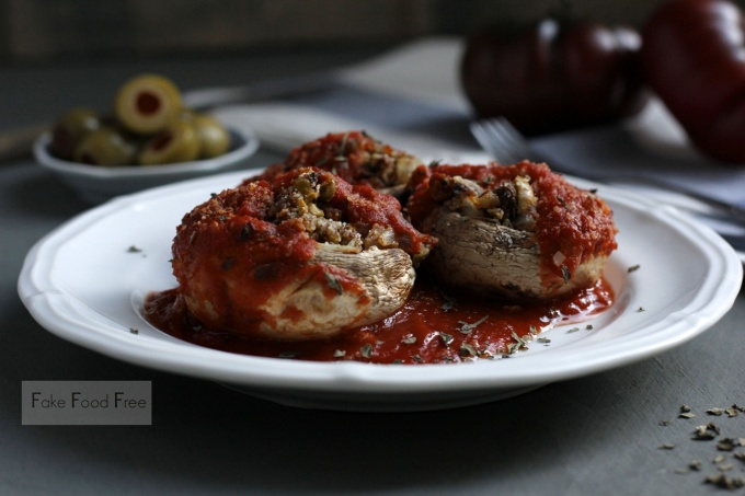 Olive Stuffed Mushrooms Marinara Recipe | Fake Food Free