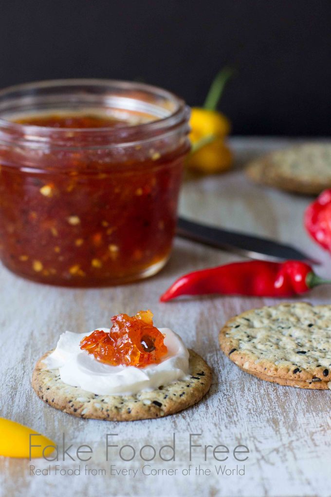 Smoky Mixed Hot Pepper Jelly | Fake Food Free -- The perfect holiday party appetizer to serve with cheese and crackers. 