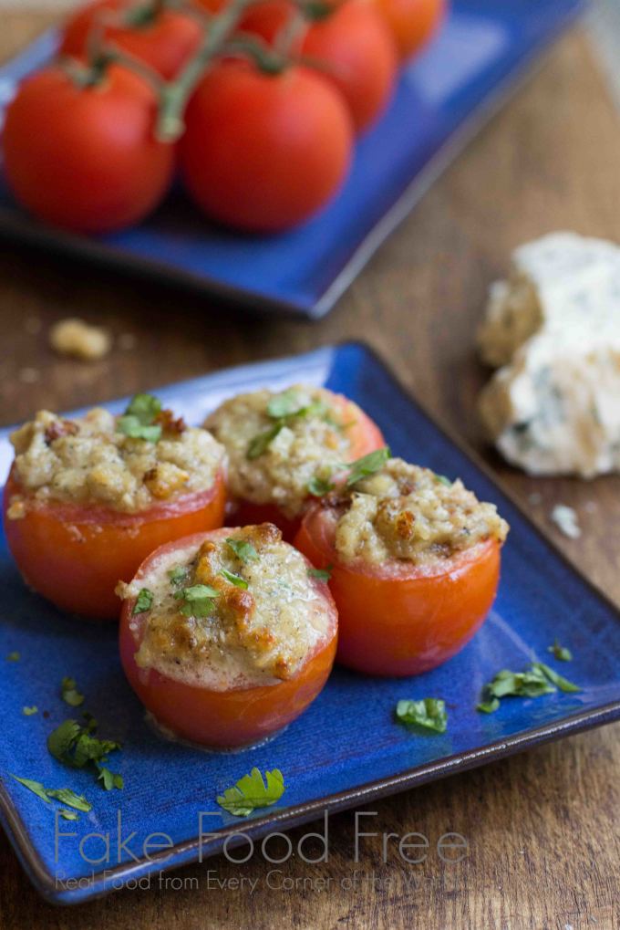 Gorgonzola and Walnut Stuffed Baked Tomatoes | Fake Food Free