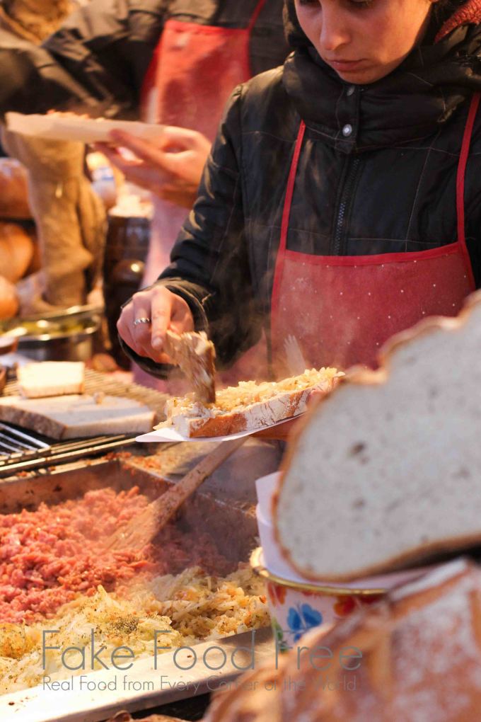 Country Bread with lard and toppings at the Krakow Christmas Market | Fake Food Free