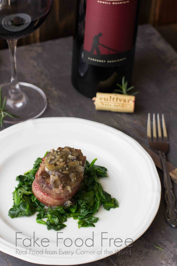 Beef Medallions with Spinach and Arugula Paired with Cultivar Wine | Fake Food Free