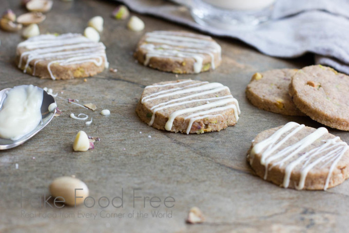 Pistachio Shortbread Cookies with White Chocolate | Fake Food Free | A simple shortbread cookie made with raw sugar and white whole wheat flour, and loaded with pistachios. 