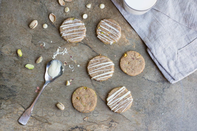 Pistachio Shortbread Cookies with White Chocolate | Fake Food Free | A simple shortbread cookie made with raw sugar and white whole wheat flour, and loaded with pistachios. 