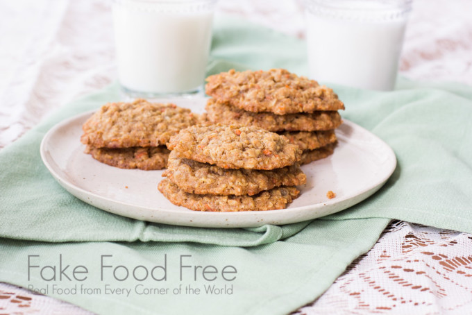 Candied Ginger and Carrot Cookies | Fake Food Free | Spiced oatmeal cookies made with shredded carrot and candied ginger. 