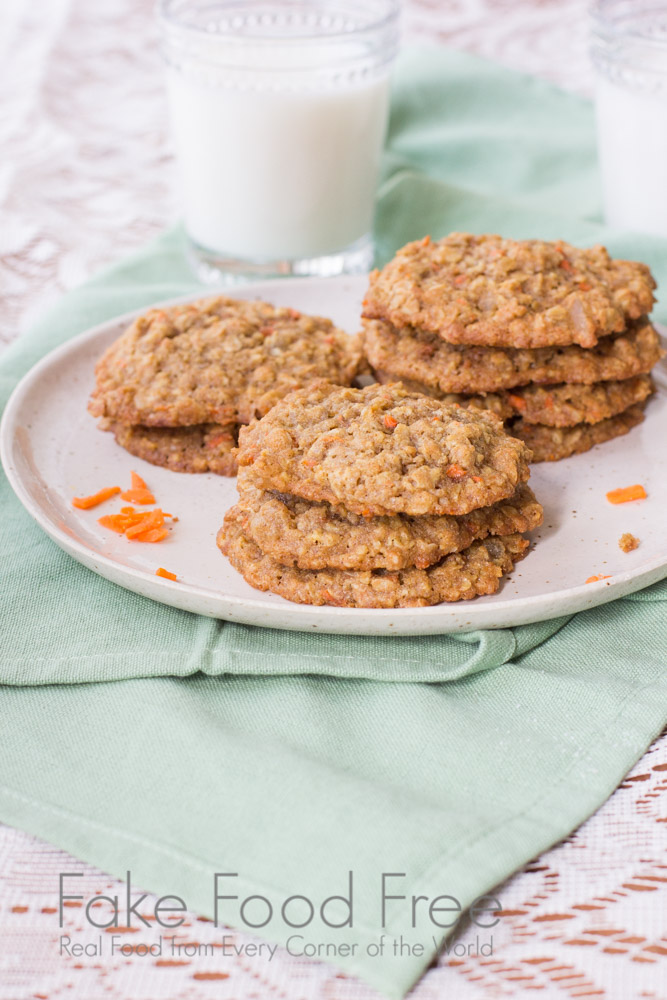 Candied Ginger and Carrot Cookies | Fake Food Free | Spiced oatmeal cookies made with shredded carrot and candied ginger. 