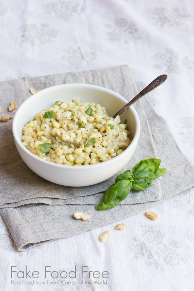 Cashew Creamed Corn | Fake Food Free | An easy summer side dish that is vegan-friendly and dairy-free. 