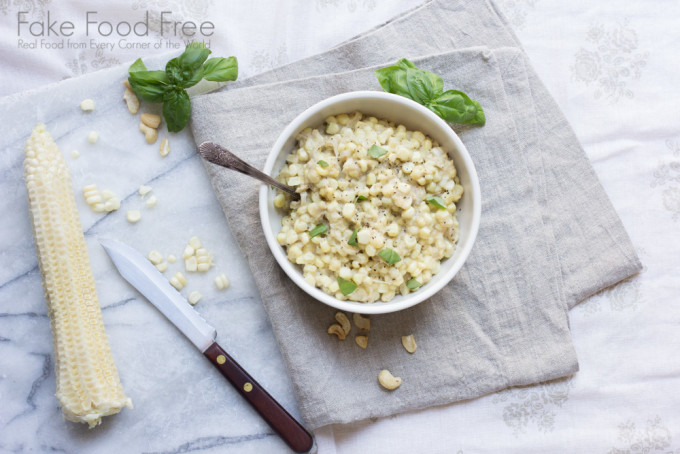 Cashew Creamed Corn | Fake Food Free | An easy summer side dish that is vegan-friendly and dairy-free. 