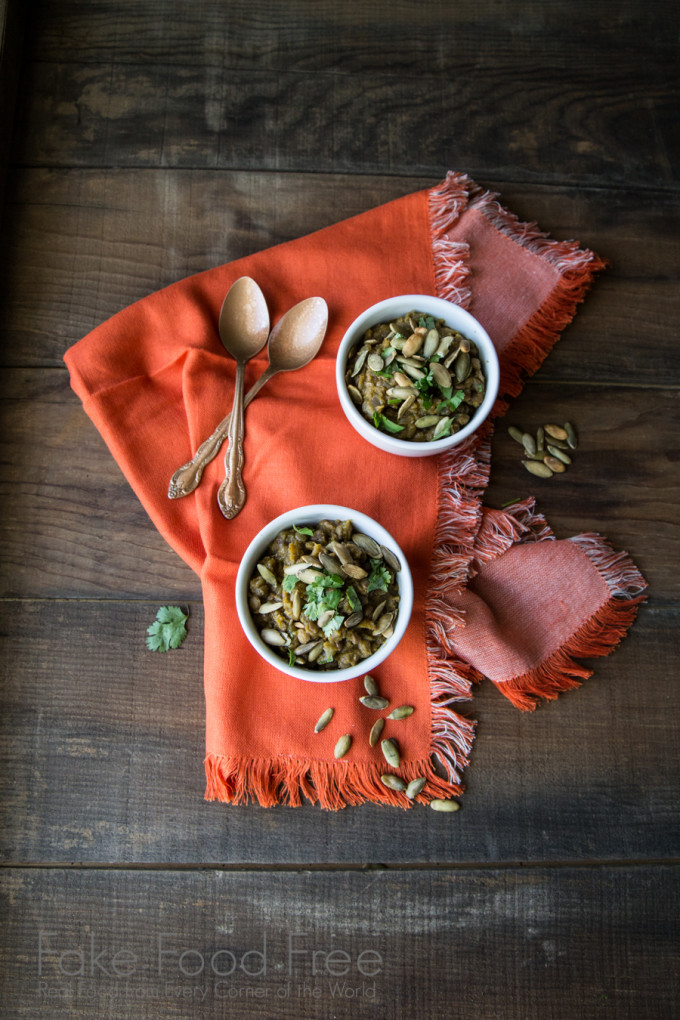 Acorn Squash Lentils with Pumpkin Seeds and Cilantro Recipe | Fake Food Free