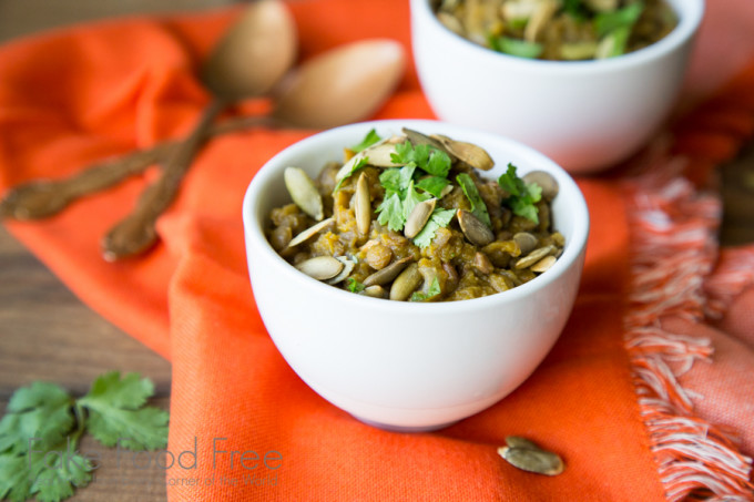 Acorn Squash Lentils with Pumpkin Seeds and Cilantro Recipe | Fake Food Free