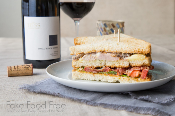 Club Sandwich with Duck Breast, Cambozola, Applewood Smoked Bacon and Roasted Garlic | Paired with The Hess Collection Small Block Series 2012 Napa Valley Syrah | Fake Food Free | #sponsored
