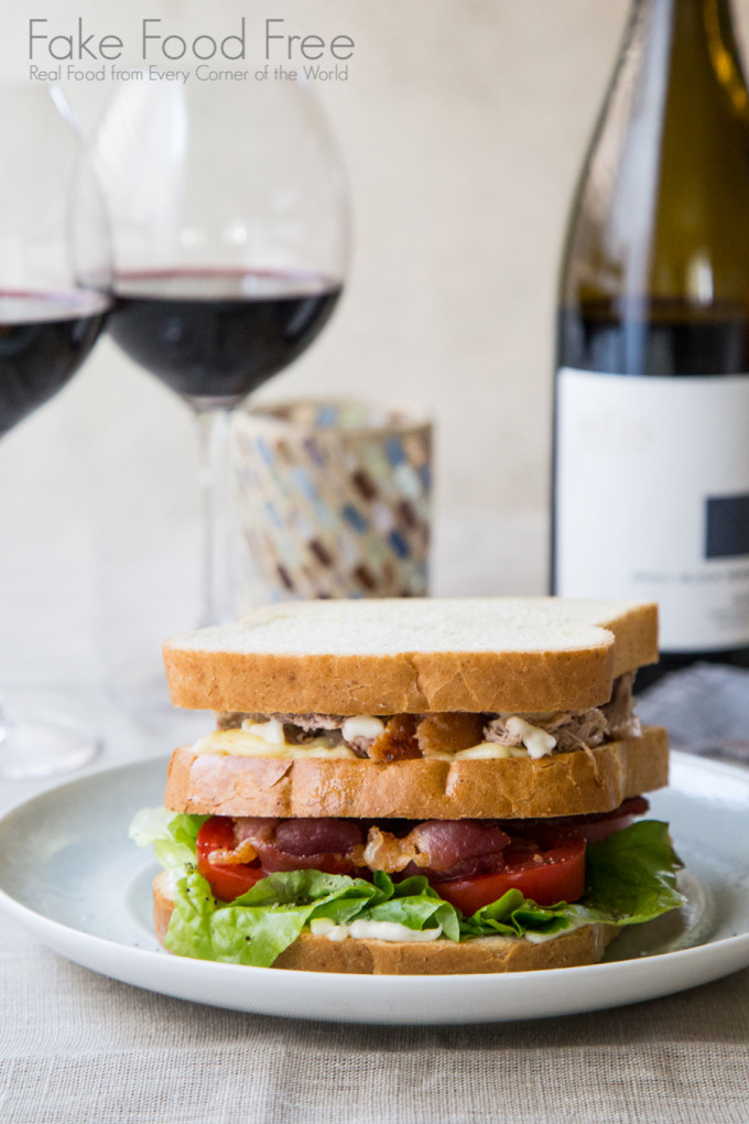 Club Sandwich with Duck Breast, Cambozola, Applewood Smoked Bacon and Roasted Garlic | Paired with The Hess Collection Small Block Series 2012 Napa Valley Syrah | Fake Food Free | #sponsored