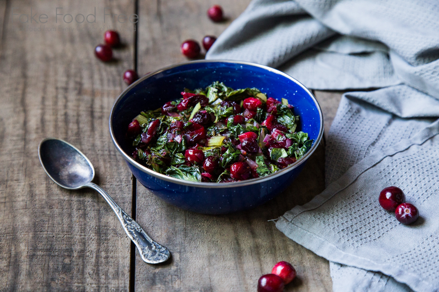 Roasted Cranberries with Greens Recipe | Fake Food Free | A quick and healthy side dish for the holiday season!