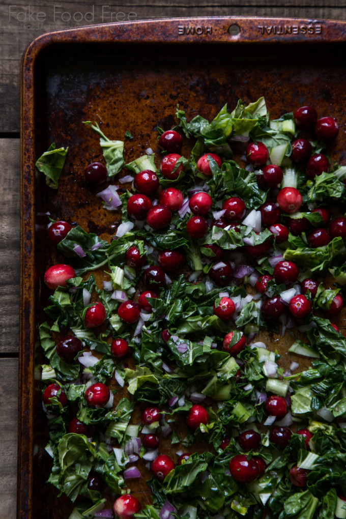 Roasted Cranberries with Greens Recipe | Fake Food Free | A quick and healthy side dish for the holiday season!