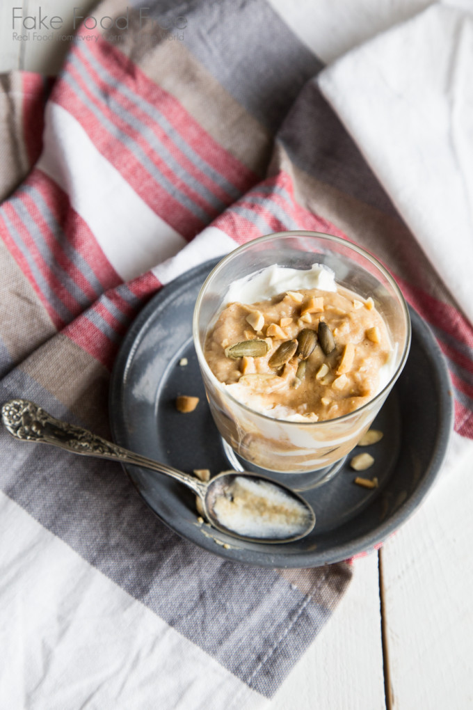 Pear and Peanut Butter Yogurt Parfait Recipe | Fake Food Free | A delicious grain-free breakfast with no added sugar!