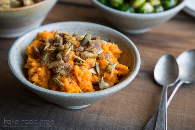 Smoky Maple Sweet Potatoes with Cinnamon Sugared Pepitas | Thanksgiving Cooking for Two | Fake Food Free