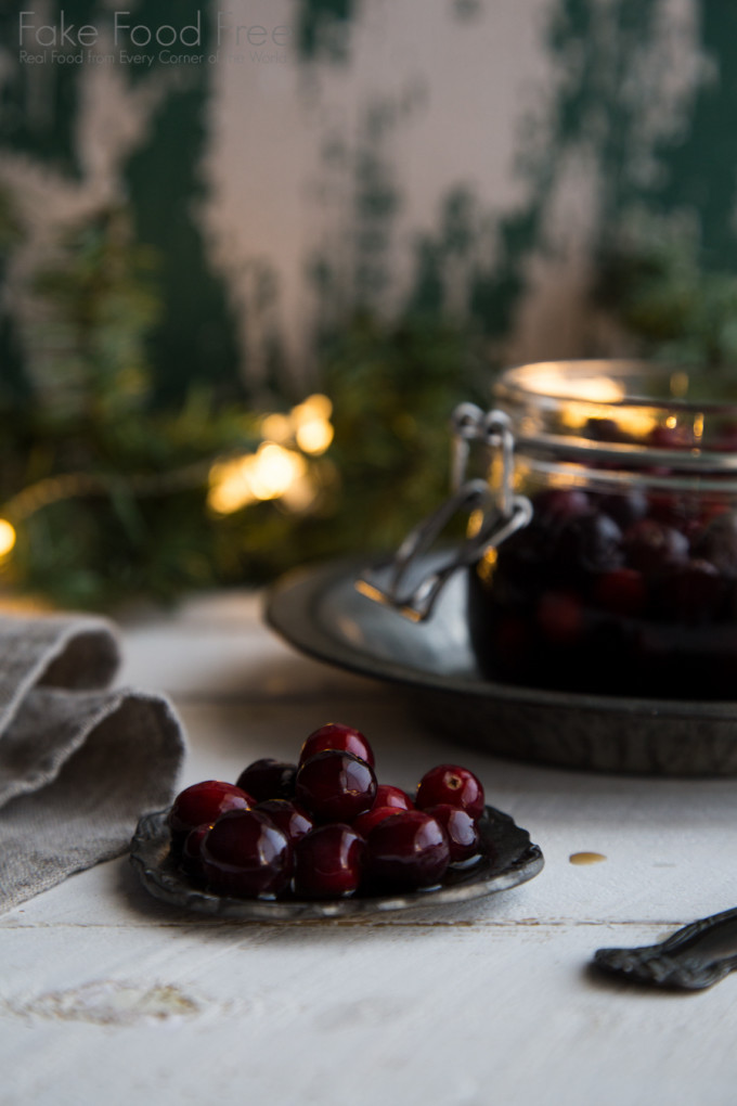 Spiced Bourbon Soaked Cranberries Recipe | Fake Food Free | Delicious for garnishing cocktails or even for topping your pancakes!