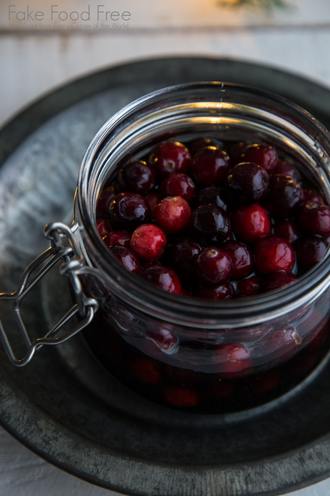 Spiced Bourbon Soaked Cranberries Recipe | Fake Food Free | Delicious for garnishing cocktails or even for topping your pancakes!