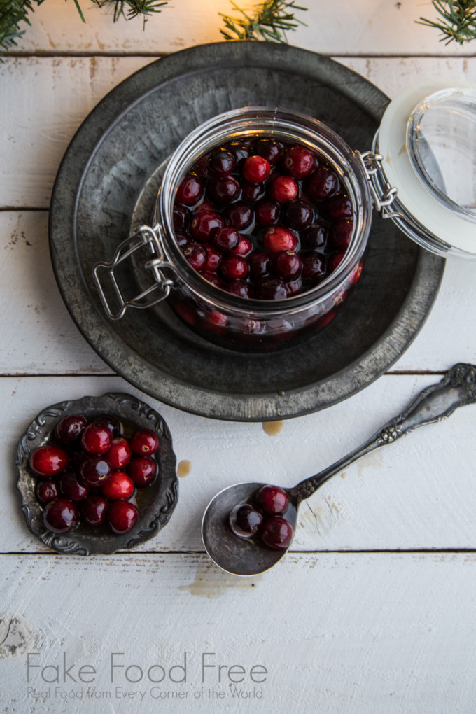 Spiced Bourbon Soaked Cranberries Recipe | Fake Food Free | Delicious for garnishing cocktails or even for topping your pancakes!