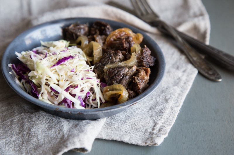 Braised Boneless Short Ribs with Garlic Citrus Slaw | Fake Food Free | Made with grass-fed beef I received from Butcher Box!