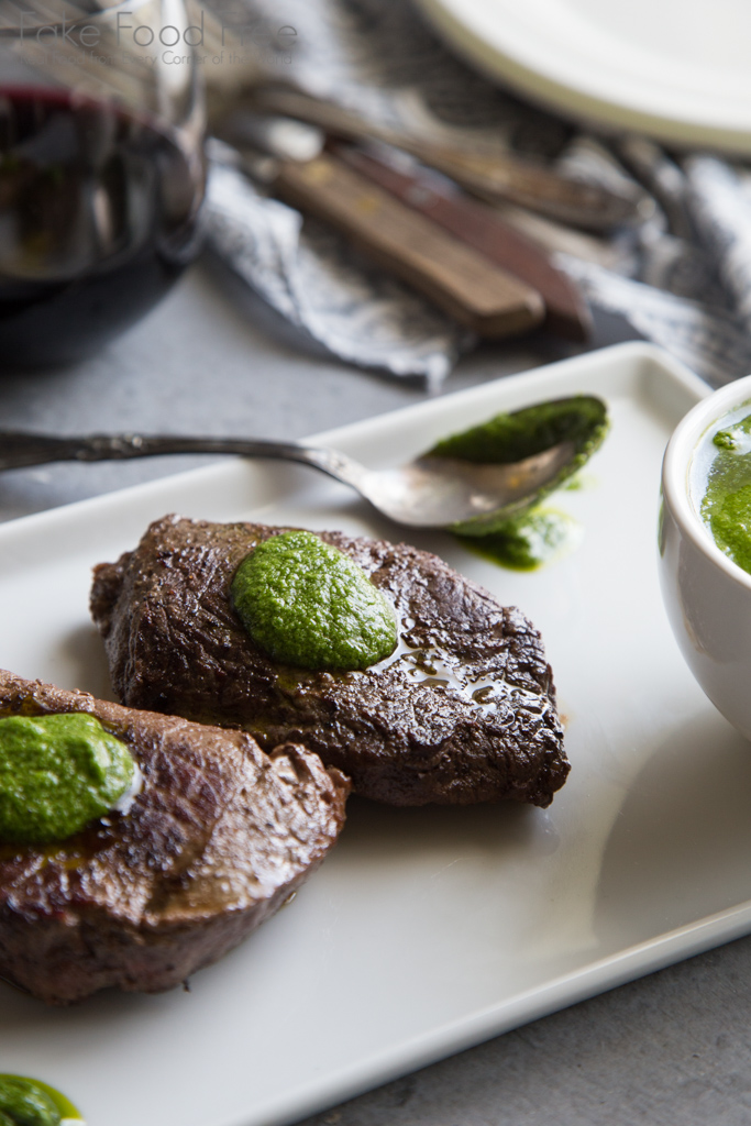 Grass Fed Sirloin Steaks with Spinach Horseradish Pesto Recipe | Fake Food Free