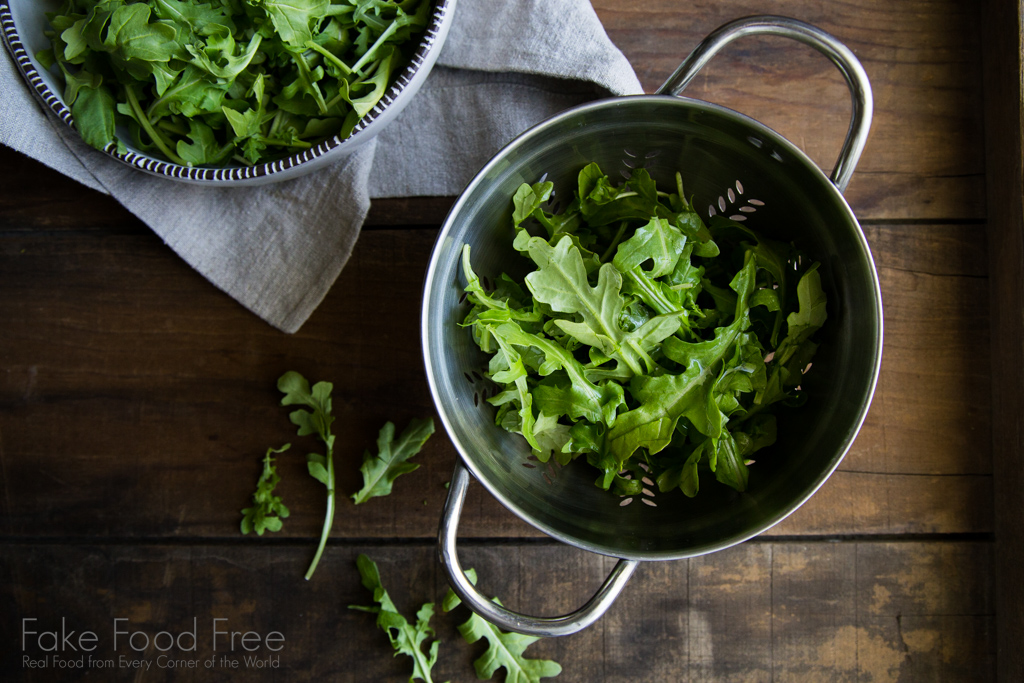 Spicy arugula for black lentil and barley bowls | Fake Food Free