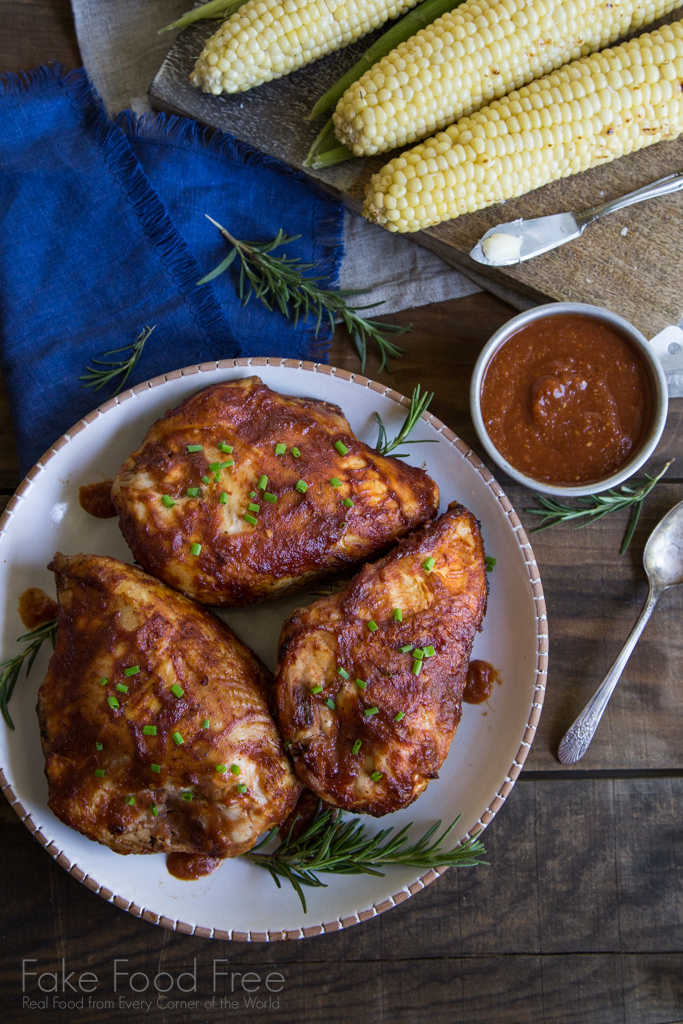 Recipe for Grilled Bone In Chicken Breasts with Homemade Garlic Sweet Onion Barbecue Sauce | Fake Food Free #sponsored