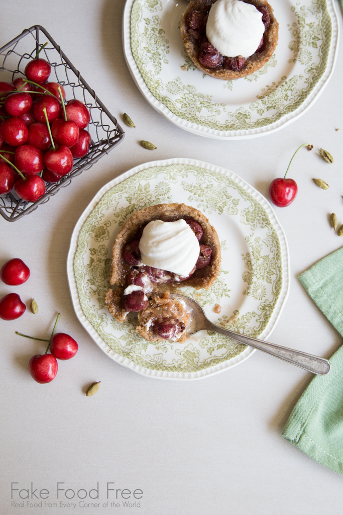 Fresh Homemade Cherry Tarts Dessert with Cardamom and Vanilla Bean