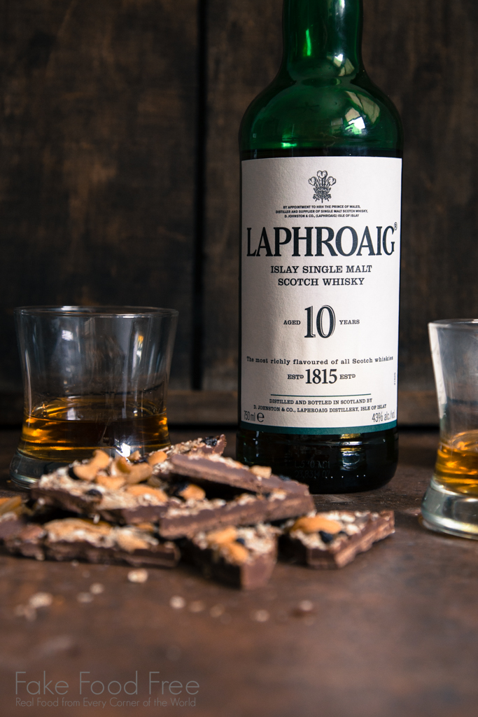 Laphroaig Single Malt Scotch Whisky paired with Dark Chocolate Bark | Product Review | Fake Food Free