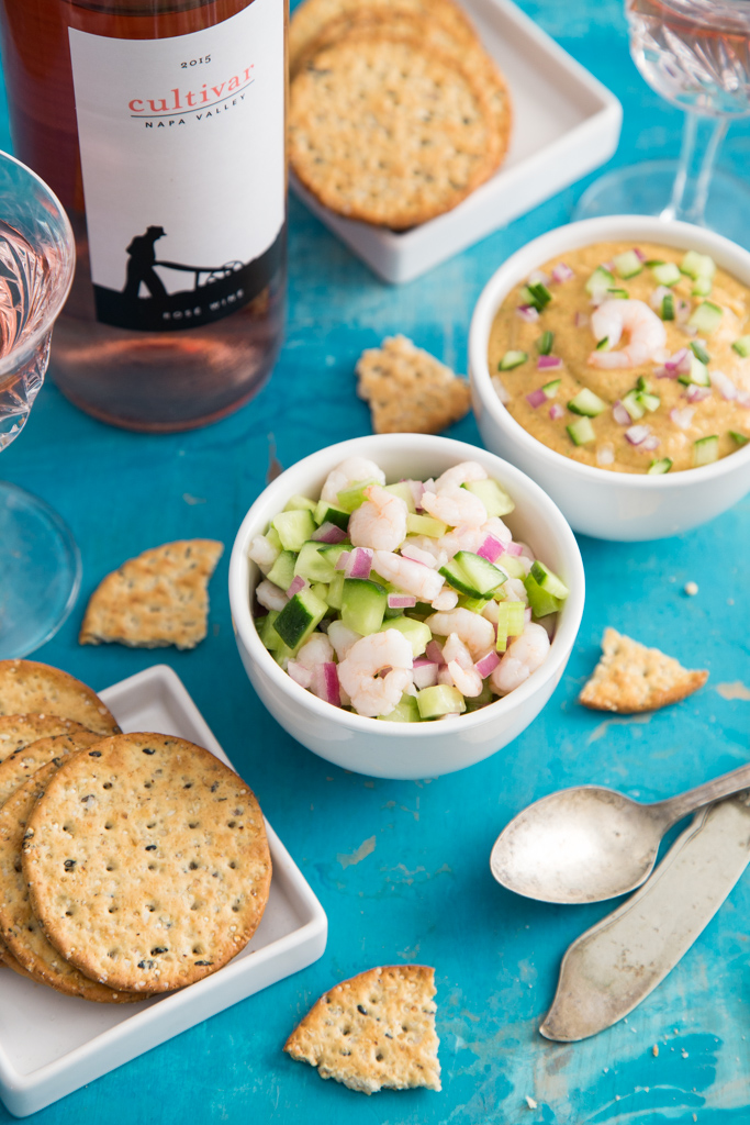 Shrimp Cucumber Salad served with Smoky Chipotle Shrimp Dip | Paired with Cultivar 2015 Napa Valley Rose| Recipe | Fake Food Free #cultivarwinebloggers #partner