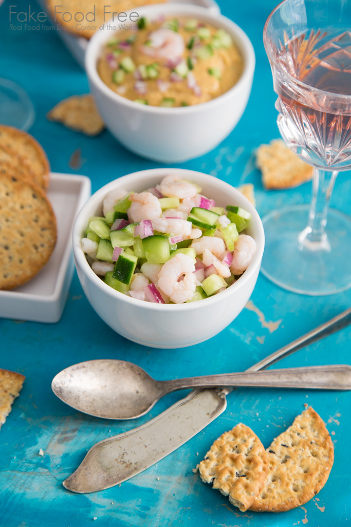 Shrimp Cucumber Salad served with Smoky Shrimp Dip | Recipe | Fake Food Free #cultivarwinebloggers #partner