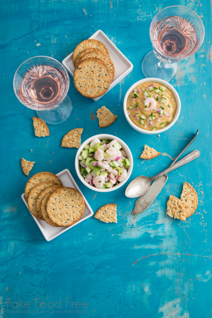 Smoky Chipotle Shrimp Dip with Shrimp Cucumber Salad Recipe | Paired with Cultivar 2015 Napa Valley Rose | Fake Food Free #cultivarwinebloggers #partner